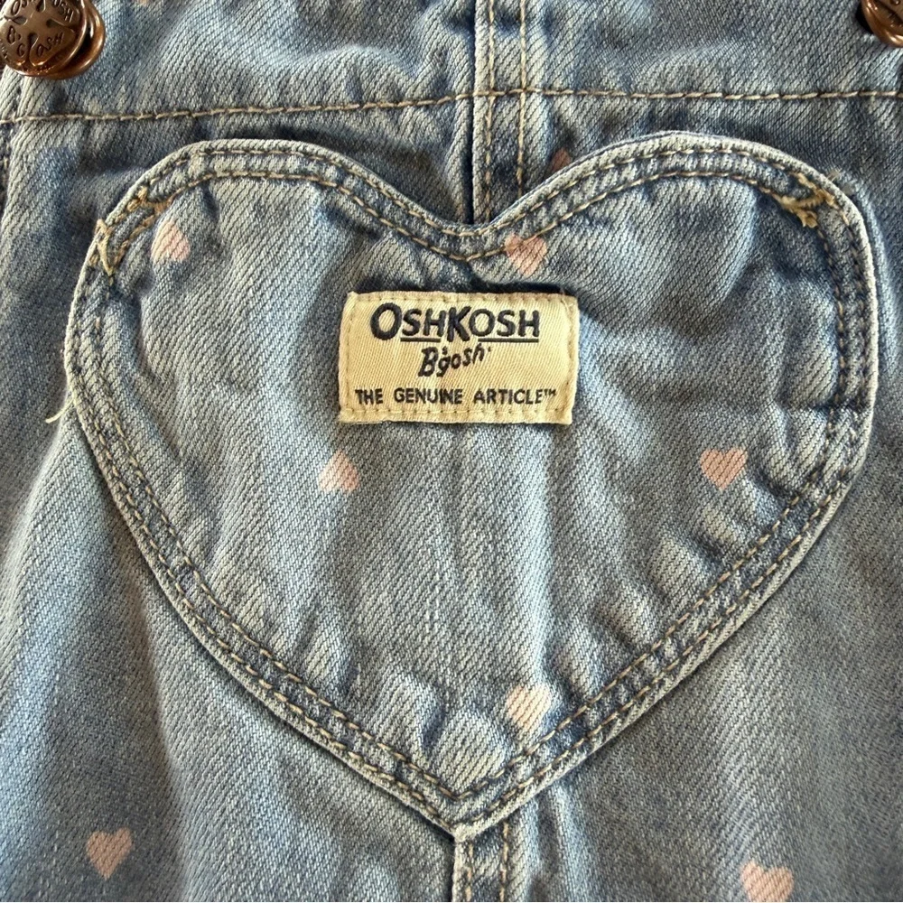 OshKosh B'Gosh Vestbak Girl's Light Blue Denim Overalls Heart Pattern Sz 4T
